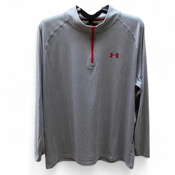 Under Armour Other - Under Armour Mens Gray & Red Loose Heatgear Long Sleeve Pullover Shirt, Size 2XL